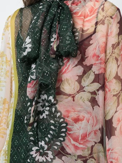 Shop Oscar De La Renta Floral Print Bow Tie Blouse In Multicolour