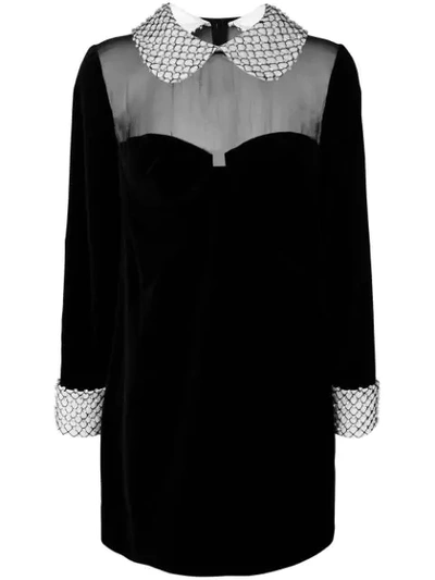 Shop Tom Ford Embellished Trim Velvet Shift Dress In Black