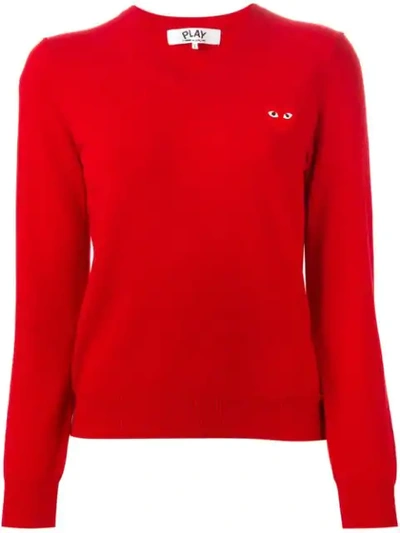 Shop Comme Des Garçons Play Embroidered Heart Sweater In Red