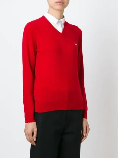Shop Comme Des Garçons Play Embroidered Heart Sweater In Red