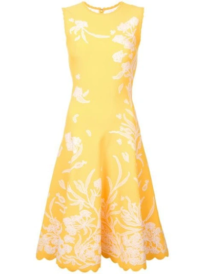 Shop Carolina Herrera Floral Embroidered Dress In Yellow