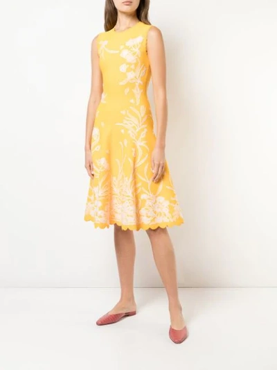 Shop Carolina Herrera Floral Embroidered Dress In Yellow