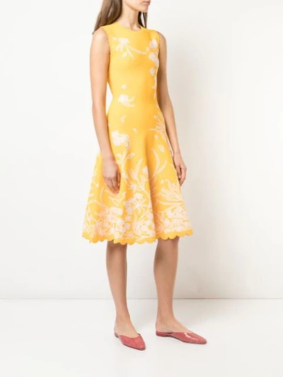 Shop Carolina Herrera Floral Embroidered Dress In Yellow