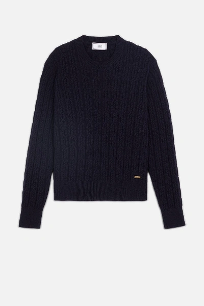 Shop Ami Alexandre Mattiussi Cable Knit Crewneck Sweater In Blue