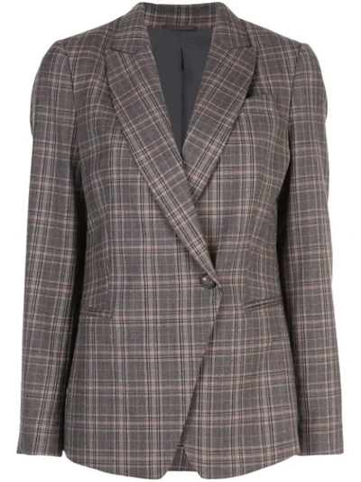 Shop Brunello Cucinelli Check Wrap Blazer In Brown