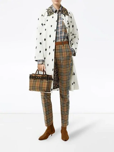 Shop Burberry Animal Print Cotton Car Coat In White