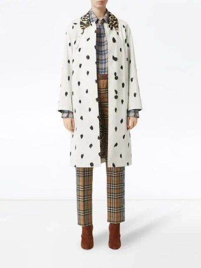 Shop Burberry Animal Print Cotton Car Coat In White