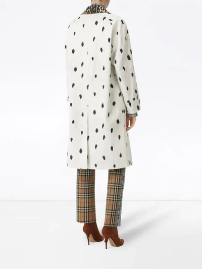 Shop Burberry Animal Print Cotton Car Coat In White