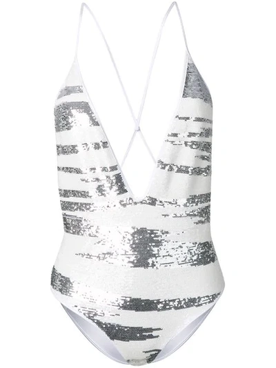 Shop Missoni Striped Swimsuit In White