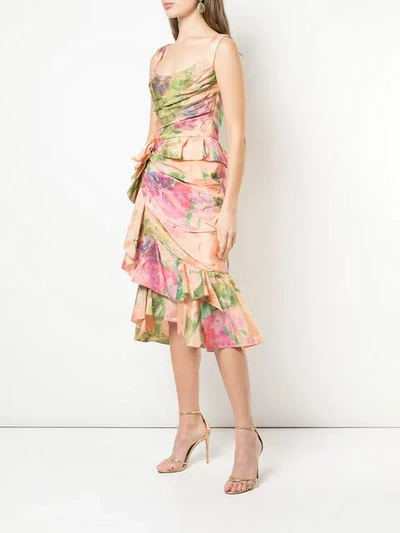 Shop Marchesa Printed Ruffle Dress In Pink ,orange