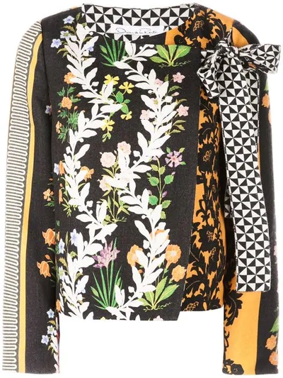 Shop Oscar De La Renta Floral Print Fitted Jacket In Saffron Multi