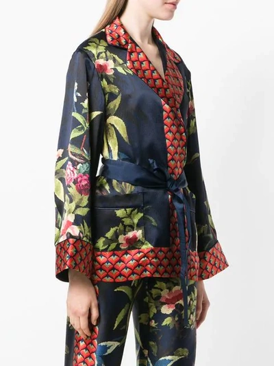 Shop F.r.s For Restless Sleepers Floral Print Tied Blouse In Blue