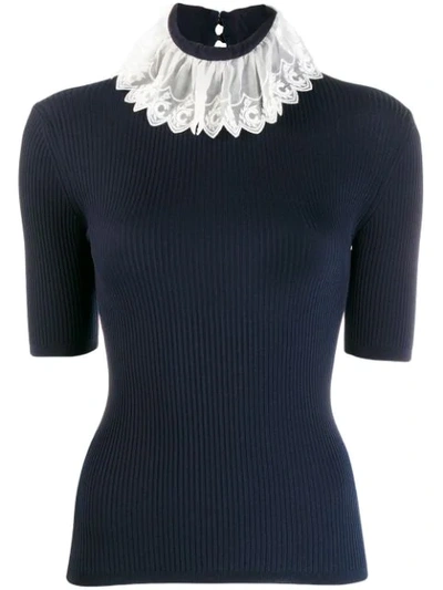 Shop Chloé Embellished Collar Ribbed Knitted Top In Blue