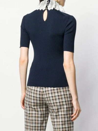 Shop Chloé Embellished Collar Ribbed Knitted Top In Blue