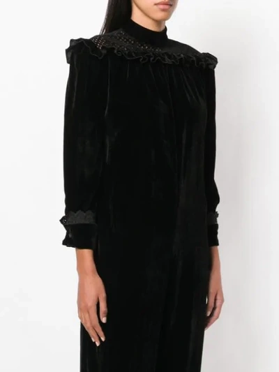 Shop Philosophy Di Lorenzo Serafini Ruffle Detail Velvet Jumpsuit In Black
