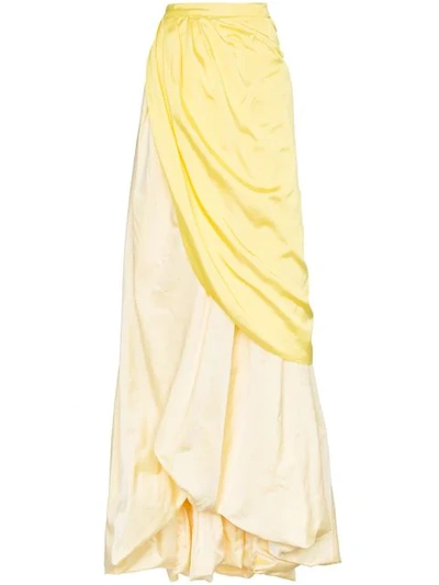 Shop Rosie Assoulin Tie Waist Long Silk Skirt In Yellow