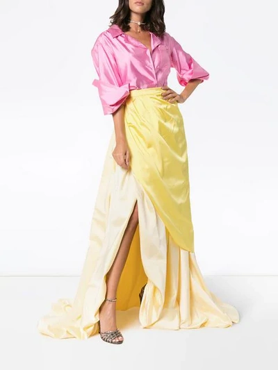 Shop Rosie Assoulin Tie Waist Long Silk Skirt In Yellow