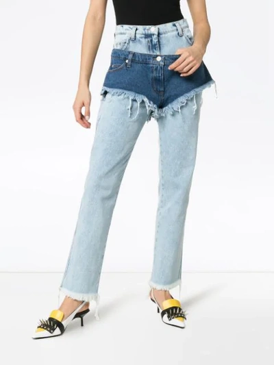 Shop Natasha Zinko Layered Straight-leg Jeans - Blue