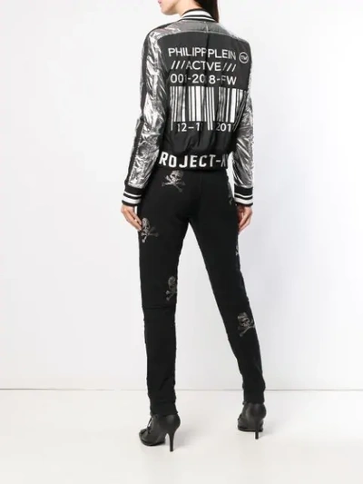 Shop Philipp Plein Logo Print Bomber Jacket In Black