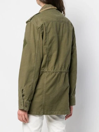 Shop Saint Laurent Embroidered Trim Parka In Green