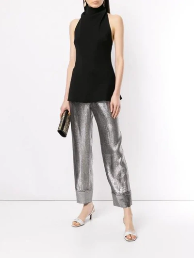Shop Roland Mouret Metallic Cropped Trousers In Silver