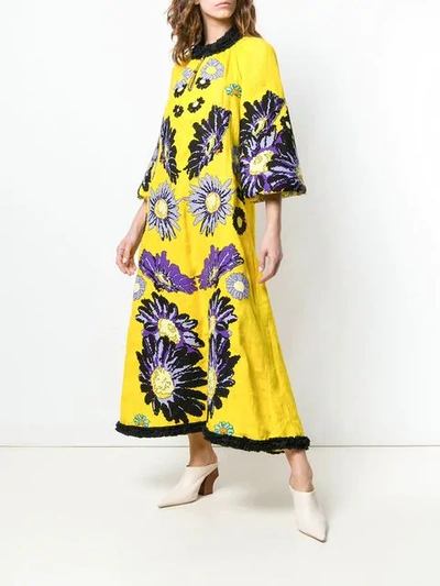 Shop Yuliya Magdych Loves Me Embroidered Dress In Yellow