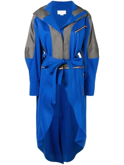 Shop Esteban Cortazar Zipped Belted Raincoat In Blue