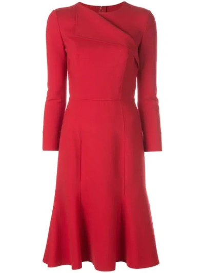 Shop Oscar De La Renta Folded Neck Flared Dress In Red