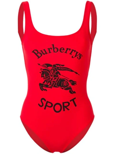 Shop Burberry Archive Logo Print Swimsuit In Black