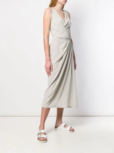 Shop Rick Owens Asymmetric Wrap Front Midi Dress In Grey
