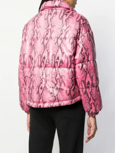 Shop Msgm Python Print Cropped Puffer Jacket In Pink