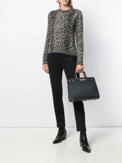 Shop Saint Laurent Leopard Intarsia Jumper In Black