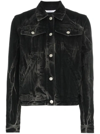 Shop Givenchy Logo Eyelet Washed Denim Jacket In Black