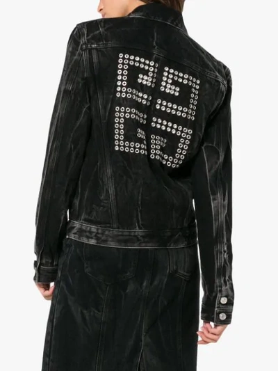 Shop Givenchy Logo Eyelet Washed Denim Jacket In Black