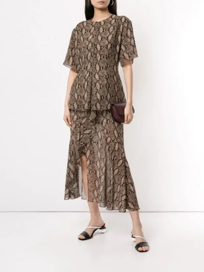 Shop Goen J Snake Print Skirt In Brown