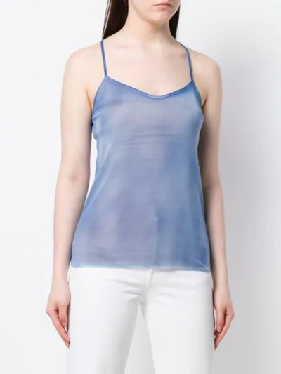 Shop Avant Toi Sheer Vest Top In Blue