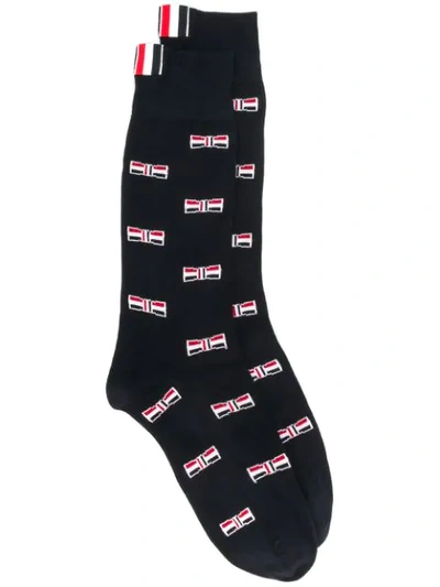 Shop Thom Browne Bow Detail Socks In Navy