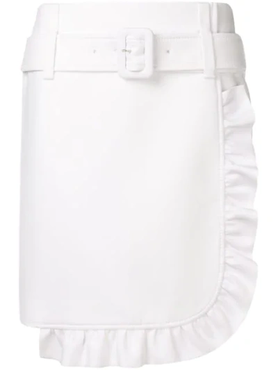 Shop Prada Belted Asymmetric Skirt In White
