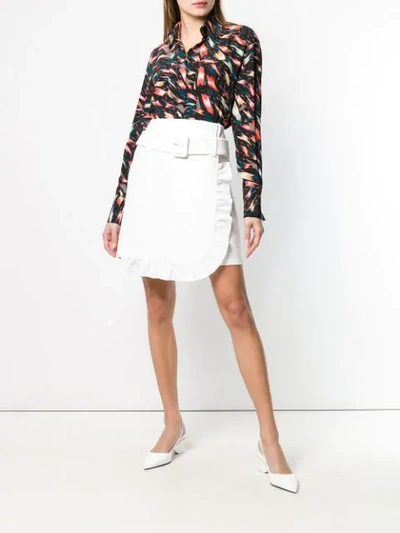Shop Prada Belted Asymmetric Skirt In White