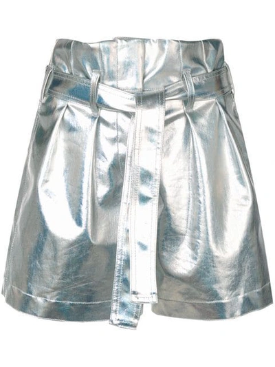 Shop Pinko Holographic Shorts In Silver