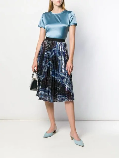 Shop Pinko Sequinned Pleated Skirt In Blue