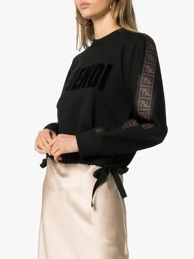 Shop Fendi Logo Sleeve Cotton Sweatshirt In Black