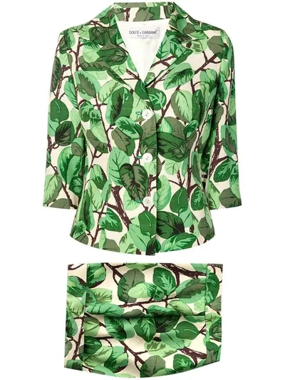 Pre-owned Dolce & Gabbana 1990's Leaf Print Suit In Green