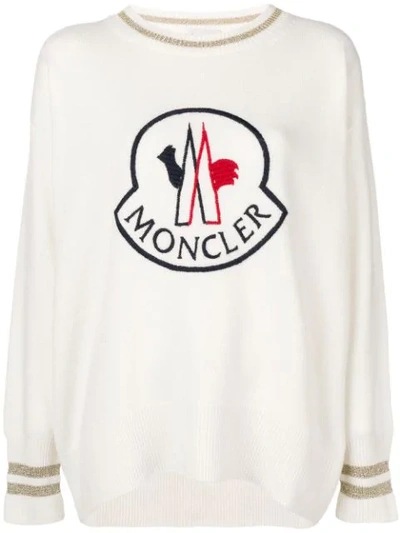 Shop Moncler Logo Embroidered Sweater In White