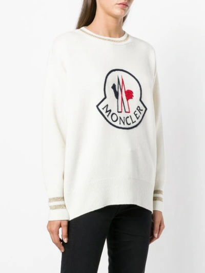 Shop Moncler Logo Embroidered Sweater In White