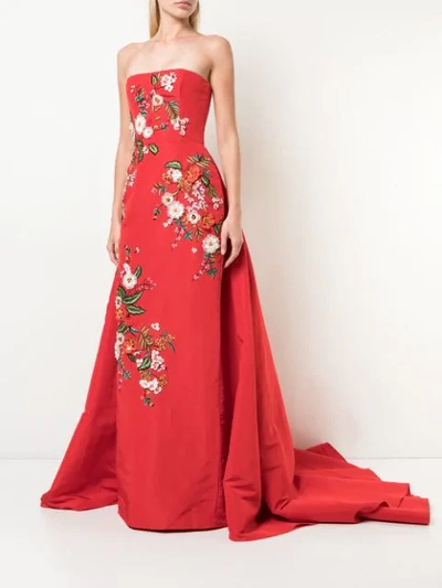 Shop Carolina Herrera Floral Embroidered Evening Dress In Red