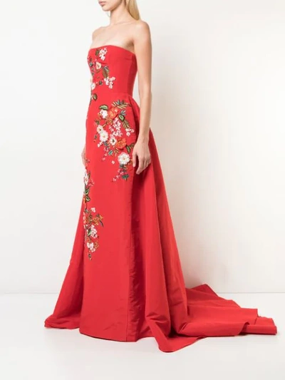Shop Carolina Herrera Floral Embroidered Evening Dress In Red