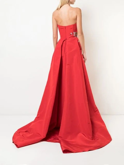 Shop Carolina Herrera Floral Embroidered Evening Dress In Red