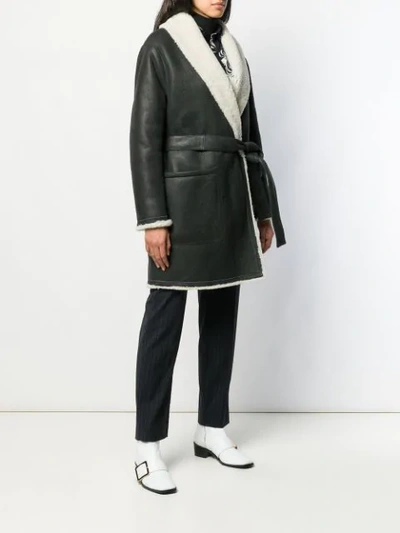 Shop Loewe Shearling Lining Belted Coat In 1100 Black