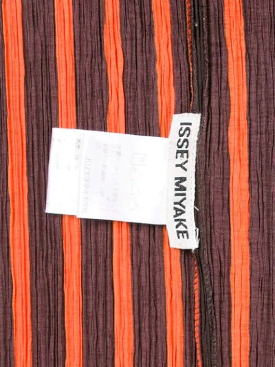 Pre-owned Issey Miyake Striped Plissé Turtleneck Midi Dress In Black